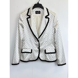 Giancarlo Ferrari Satin Blazer Jacket Womens 8 Polka Dot Made in USA White Black